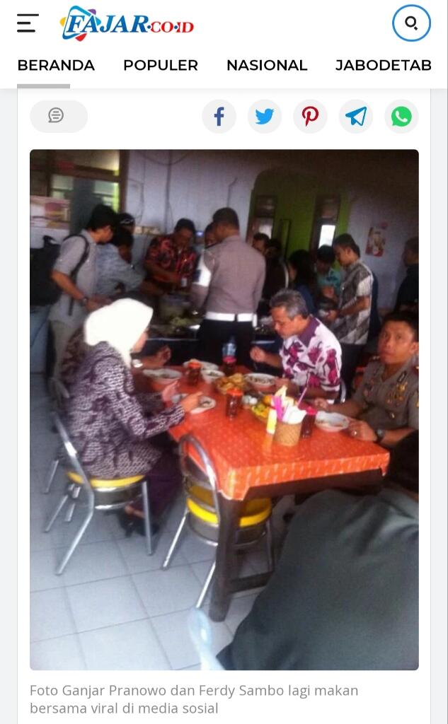 Viral Foto Ganjar Pranowo dan Ferdy Sambo Makan Bersama di Satu Meja, Begini Faktanya