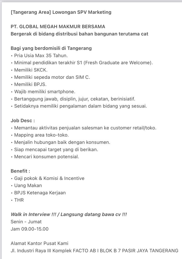 &#91;Tangerang&#93; Lowongan Sales Supervisor