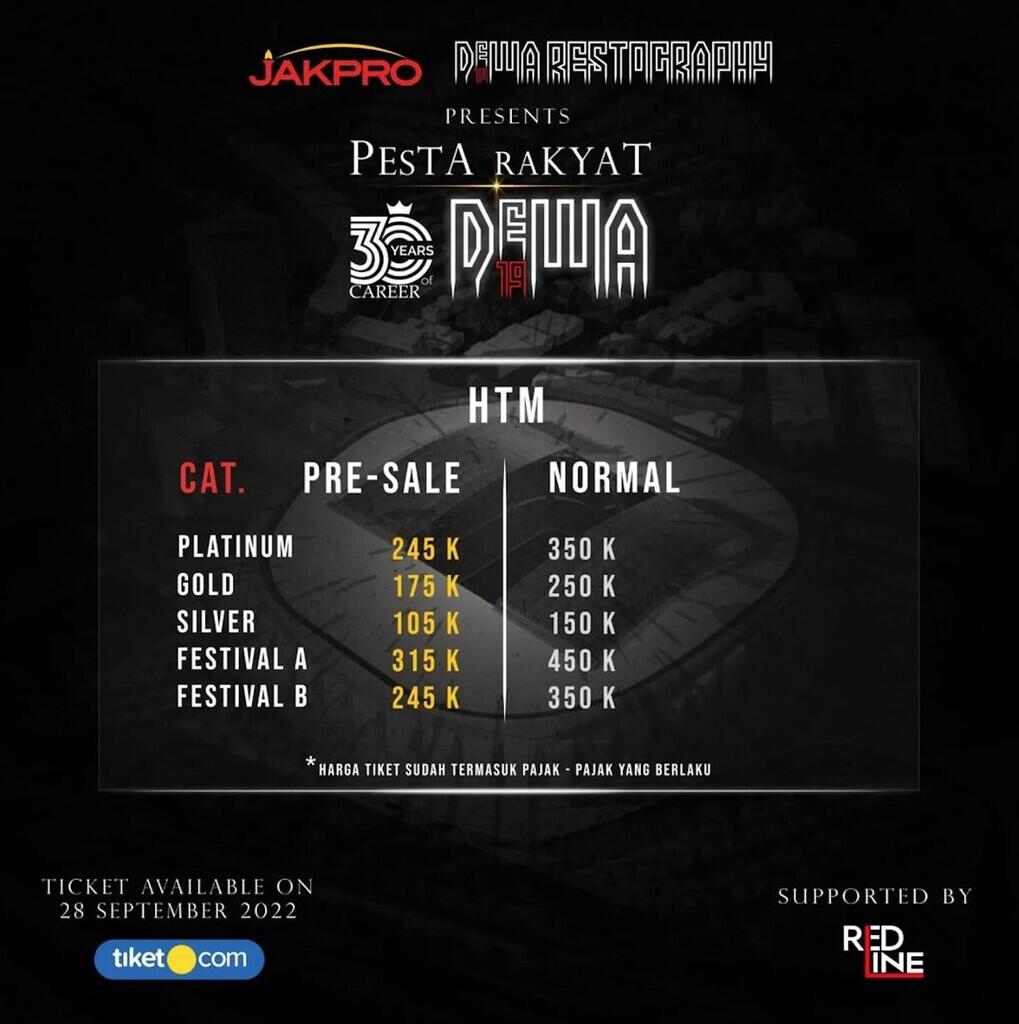 Tiket Presale Konser 'PESTA RAKYAT 30 TAHUN BERKARYA DEWA 19' Bisa Dibeli Hari Ini!