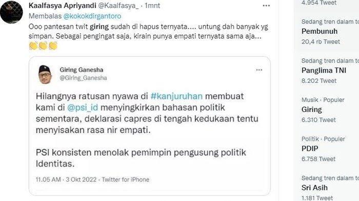 Giring Trending di Twitter, Dinilai Politisasi Tragedi Kanjuruhan, Apa Apa?