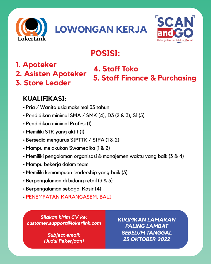 &#91; KARANGASEM, BALI &#93; Lowongan Kerja RETAIL SCAN AND GO