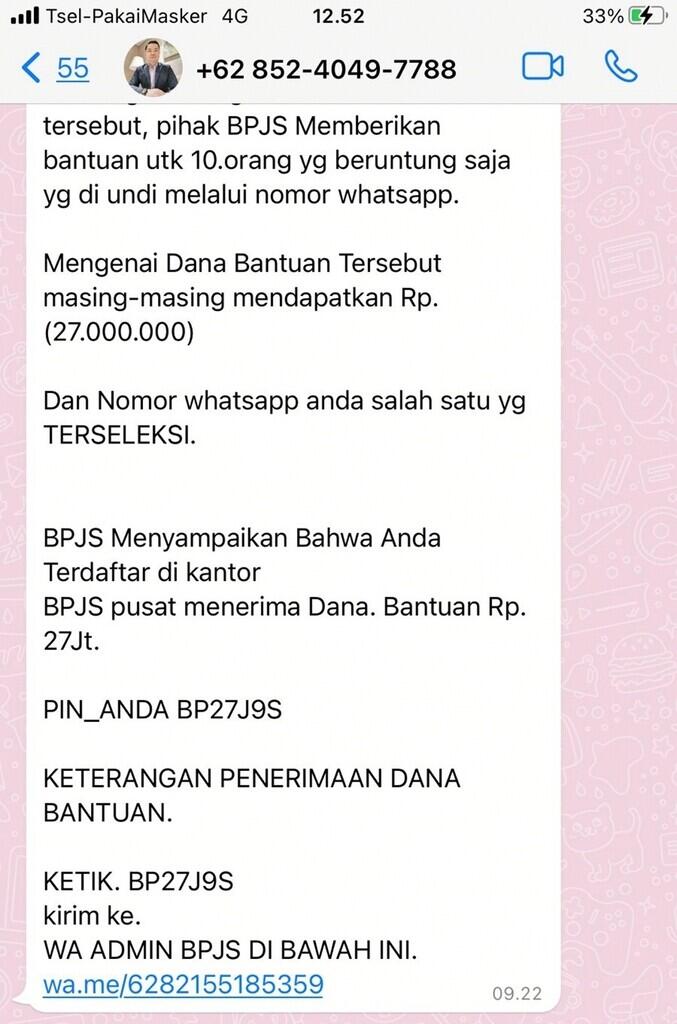 Waspada Hoax Bantuan Dana Mengatasnamakan BPJS Beredar Di Whatsapp