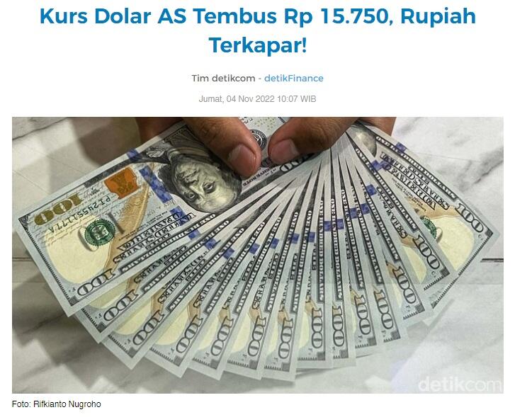 Kurs Dollar AS tembus Rp. 15.750