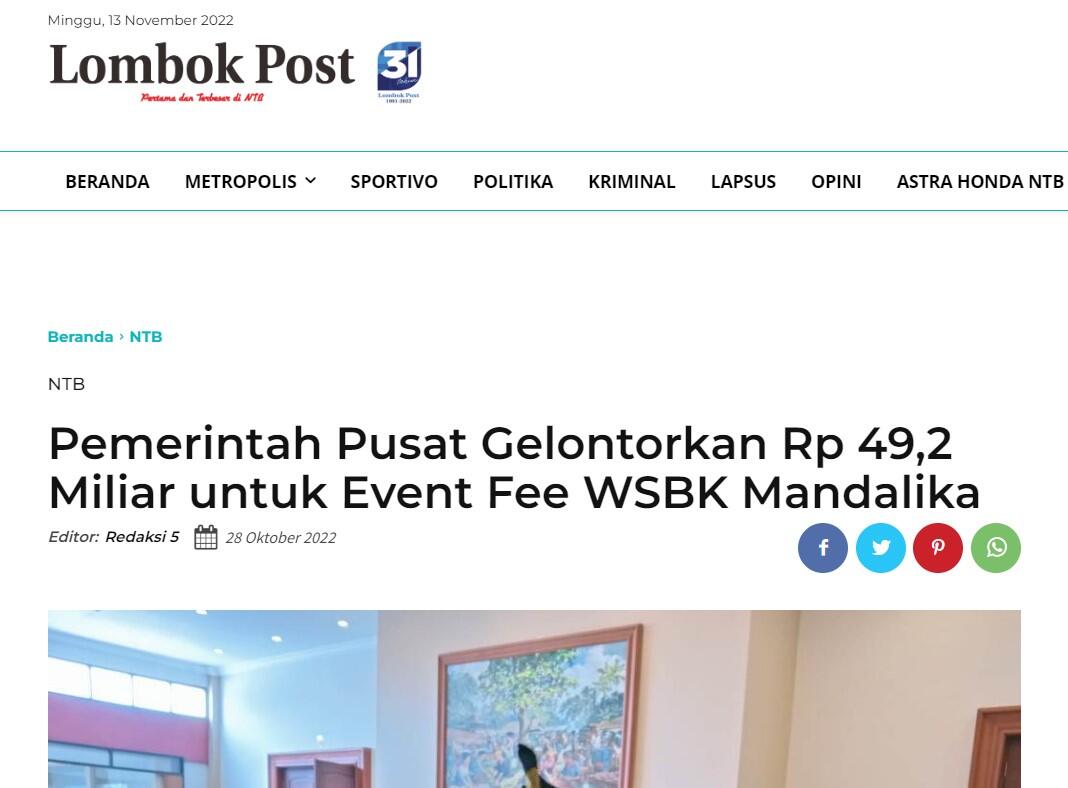 Jumlah Penonton WSBK Mandalika Kalahkan Inggris