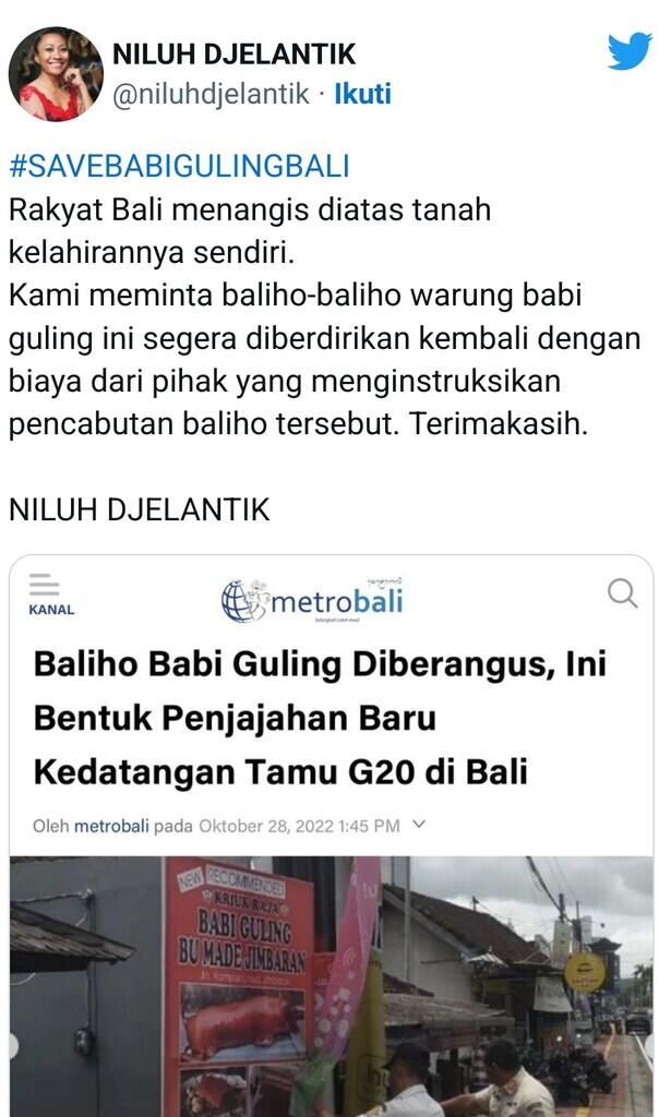 Spanduk Babi Guling Diturunkan Jelang G20, Ni Luh Protes, Satpol PP Bali: Mengotori