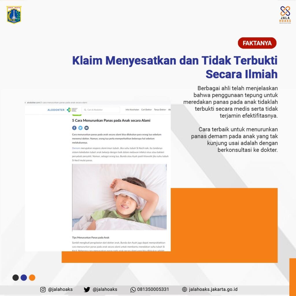 Adonan Tepung Beras Dapat Turunkan Demam Pada Anak? Waspada, HOAX dari FB Emak-emak