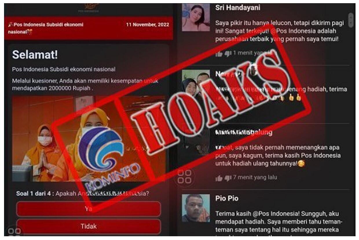 PT Pos Indonesia Bagikan Subsidi Ekonomi Nasional 2 Juta Rupiah? HOAX, Ini Faktanya