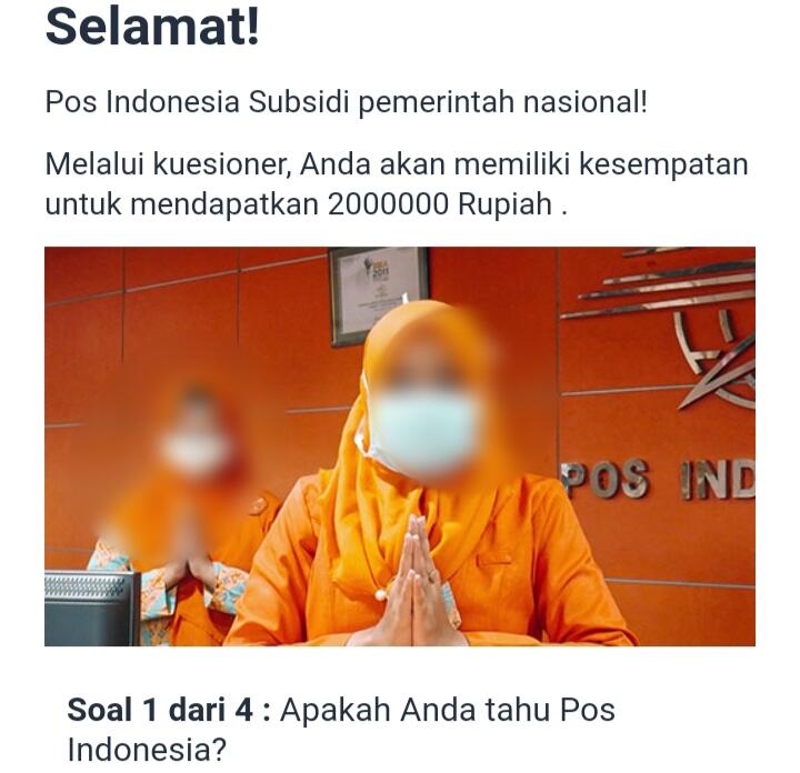 PT Pos Indonesia Bagikan Subsidi Ekonomi Nasional 2 Juta Rupiah? HOAX, Ini Faktanya