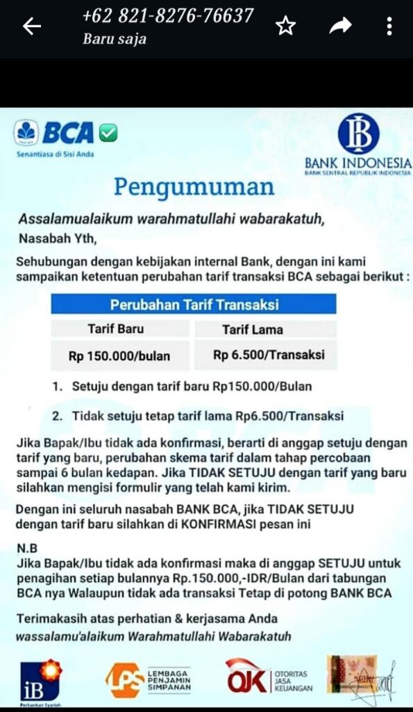 Waspada, HOAX Surat Edaran Modus Kenaikan Tarif Transaksi BCA Berujung Penipuan 