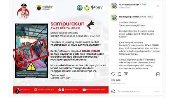 Waspada Iklan Adopsi Bayi Korban Gempa Cianjur di RSUD Sayang, Dipastikan Kabar HOAX