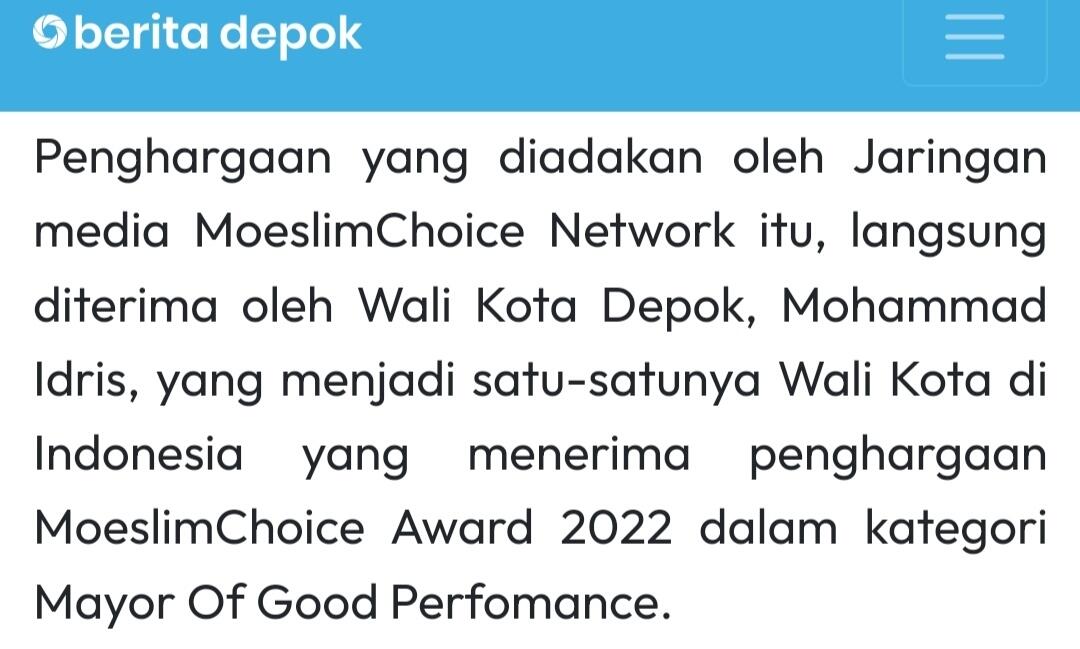 Mohammad Idris Raih Penghargaan Wali Kota Berkinerja Baik, Warganet: Bayar Berapa?