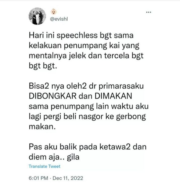 Mengaku Oleh-oleh Dijarah Penumpang Lain, Netizen Protes Pada Pihak KAI di Twitter