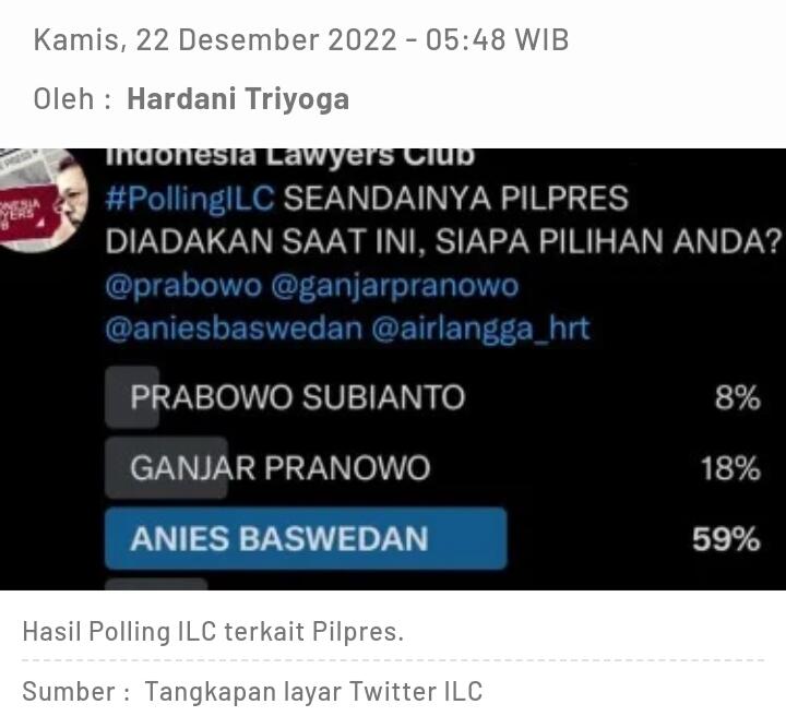 ILC Bikin Lagi Polling Pilpres, Anies Menang Telak dari Ganjar 