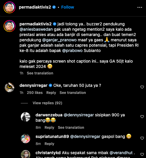 Abu Janda Taruhan Rp50 Juta Prabowo Menang Pemilu 2024, Denny Siregar Melawan