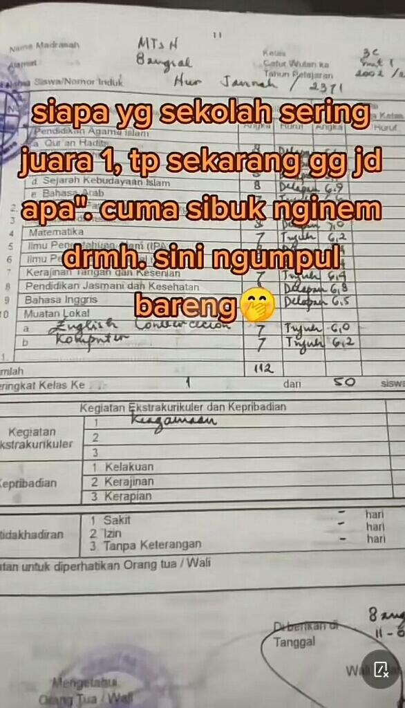 Suratan Takdir Memang Begitu Dulu Juara Kelas Sekarang Jadi IRT, Yo Nggak Gansist? 