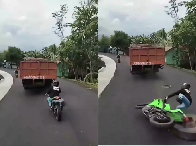 Heboh! Gara Gara Ban Truk Lepas, Seorang Pemotor Terjatuh, Tips Berkendara yang Baik