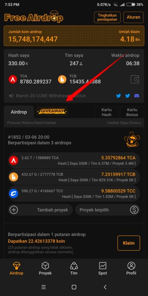Core Giveaway from Satoshi Core Mining app