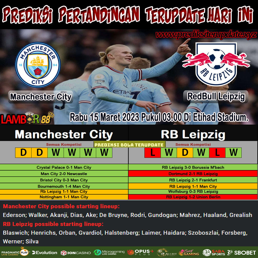 Prediksi Liga Eropa : Manchester City vs RB Leipzig