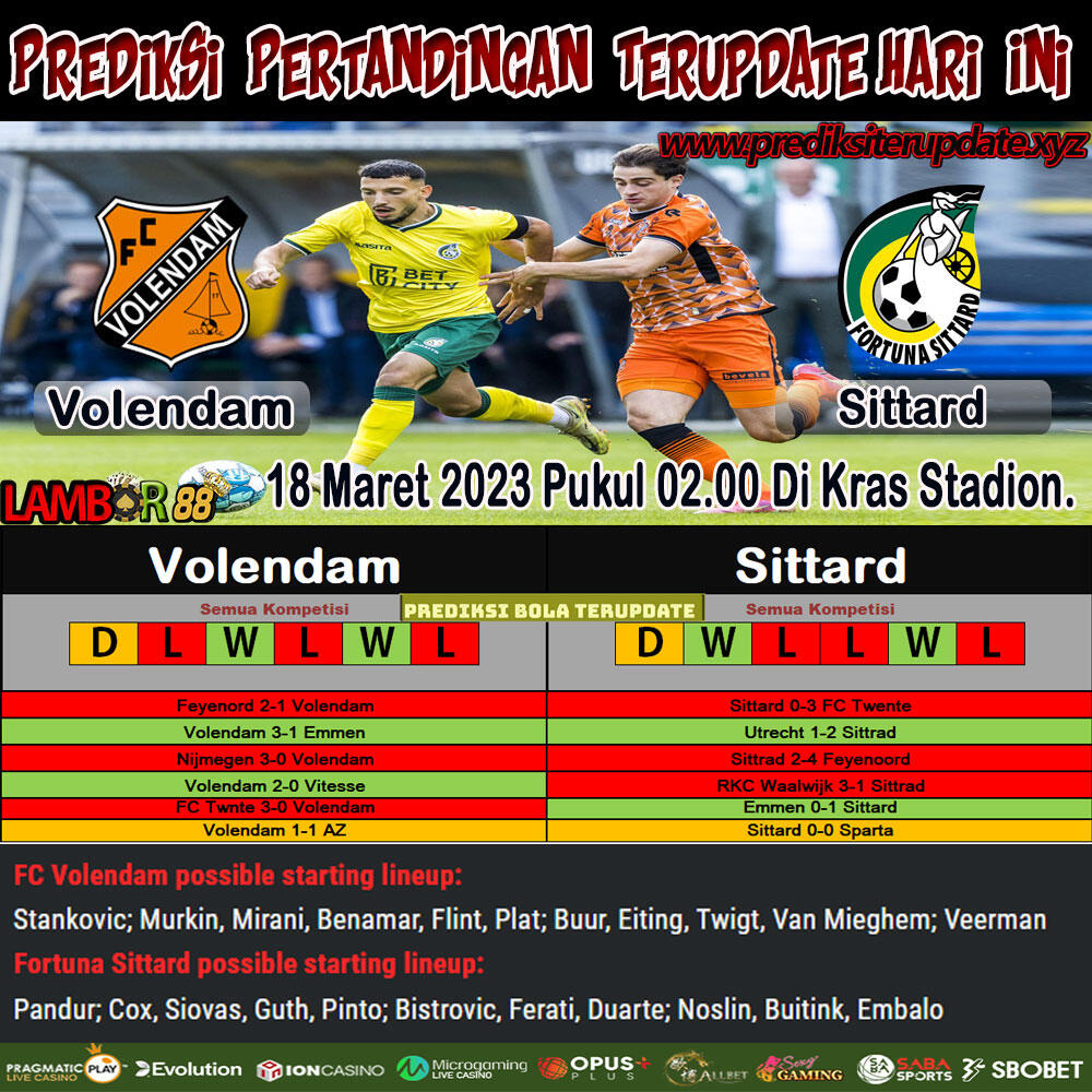 Prediksi Liga Belanda : FC Volendam vs Fortune Sittard