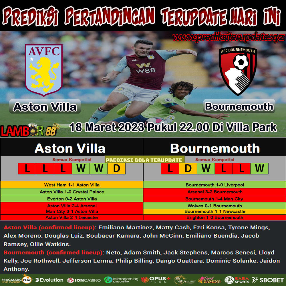 Prediksi Liga Inggris : Aston Villa vs Bournemouth
