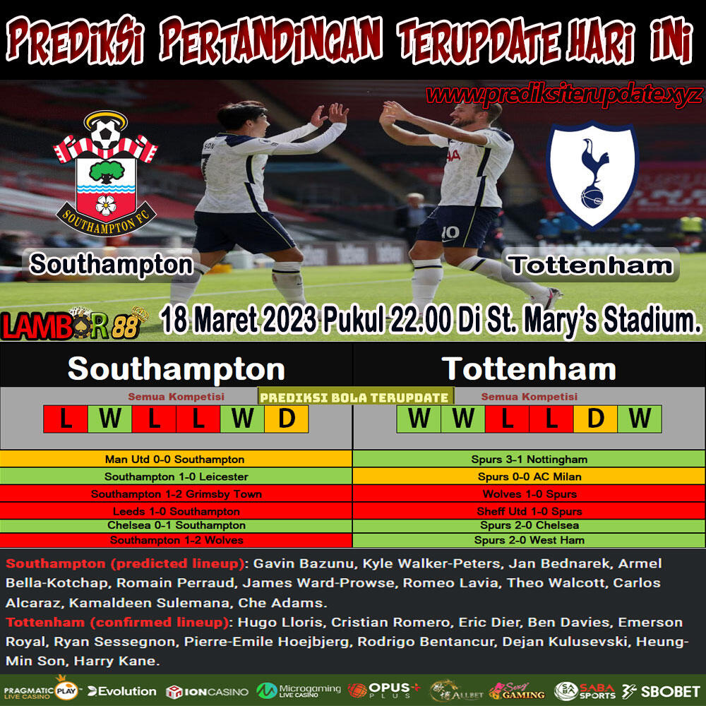 Prediksi Liga Inggris : Southampton vs Tottenham Hotspur