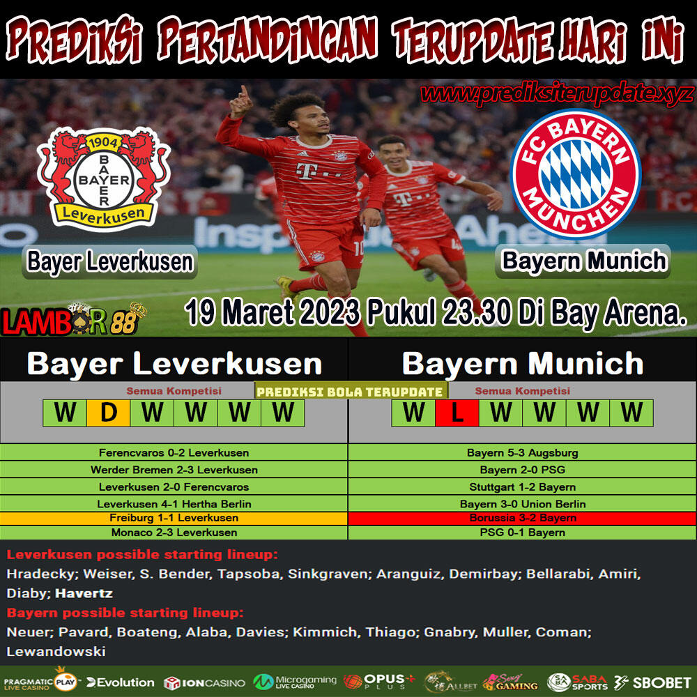 Prediksi Liga German : Bayer Leverkusen vs Bayern Munich