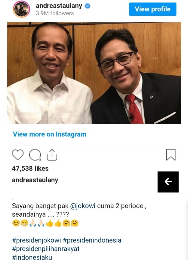 Foto Bareng Jokowi, Caption Andre Taulany Dianggap Dukung 3 Periode Bikin Heboh