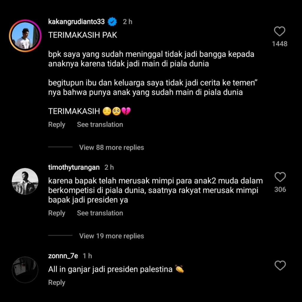 Piala Dunia U-20 Batal Digelar di Indonesia, Instagram Ganjar Pranowo Diserbu Netizen