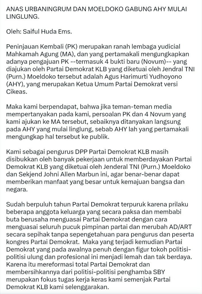 Anas Segera Bebas, Moeldoko Cs: AHY Mulai Linglung, Koboi-koboi Cikeas akan Lari