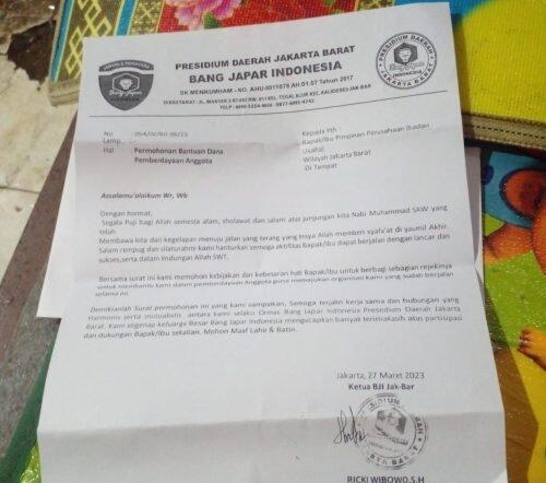 Surat Ormas Minta Sumbangan Beredar Jelang Idul Fitri Ke Pelaku Usaha Di Jakbar