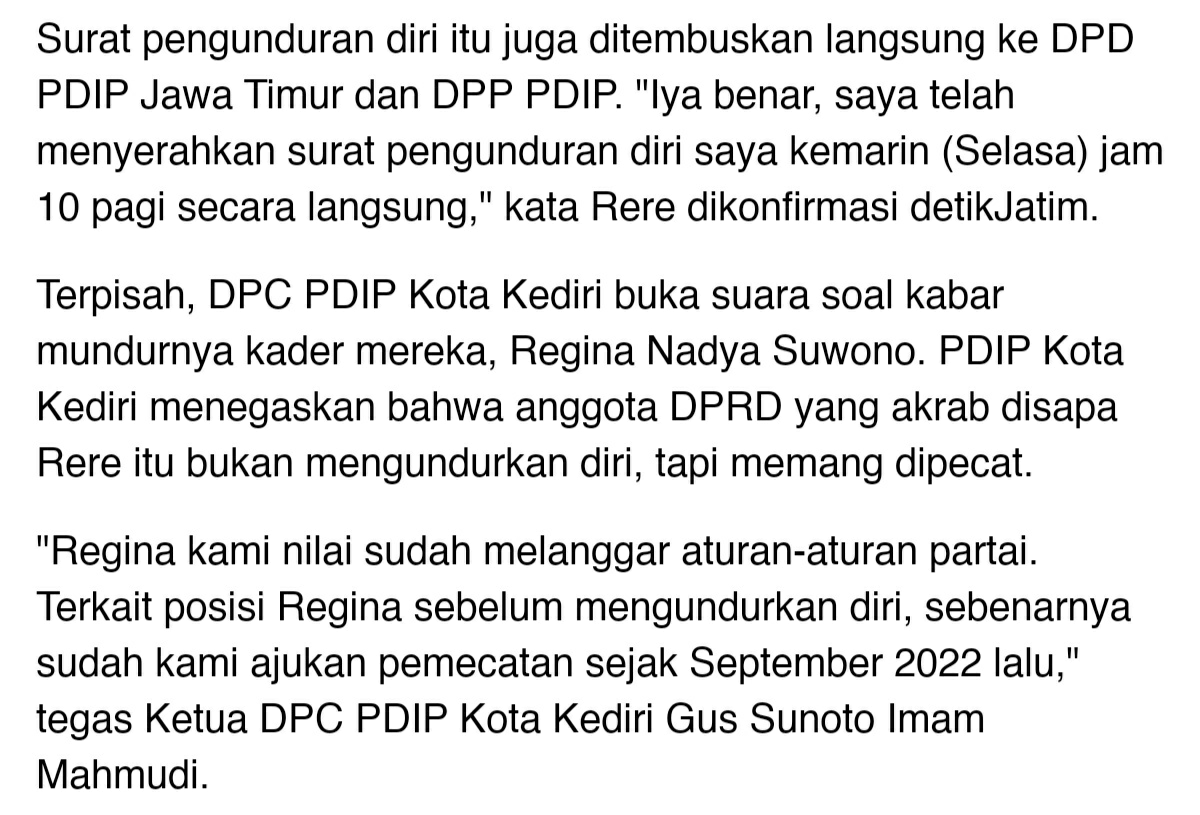 Anggota DPRD Kota Kediri Cantik Ini Mundur dari PDIP