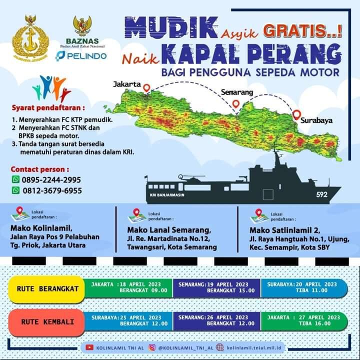 Memakai KRI Banjarmasin 592, TNI AL Gelar Program Mudik Gratis Naik Kapal Perang