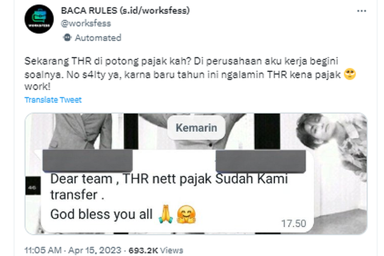 Netizen Twitter Curhat Soal THR Yang Kena Potongan, Ini Penjelasannya ! 