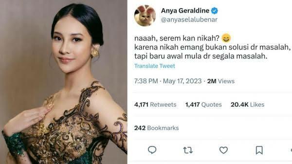 Anya Geraldine Sebut Menikah Sebagai Awal Masalah, Setuju Gak?