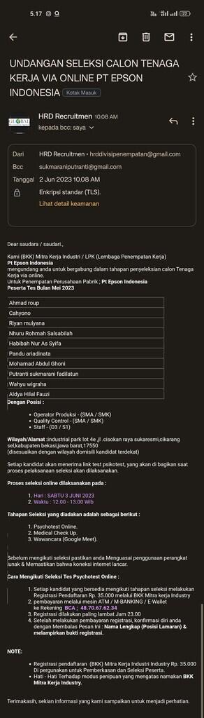UNDANGAN SELEKSI CALON TENAGA KERJA VIA ONLINE PT EPSON INDONESIA