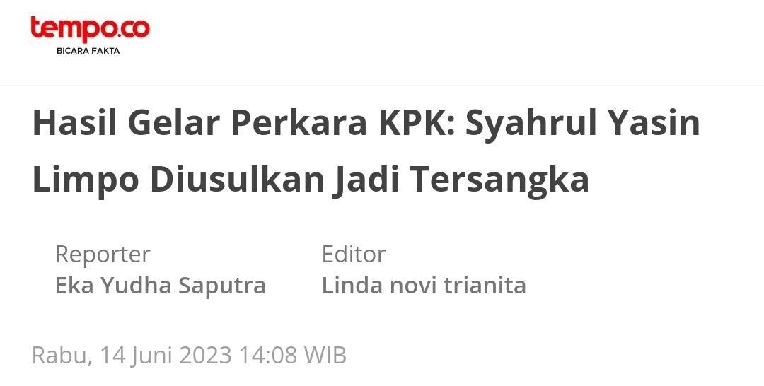 KPK Panggil Mentan Syahrul Yasin Limpo Hari Ini