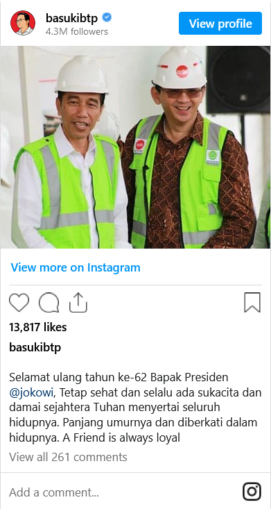 Ahok Ucapkan Selamat Ultah ke Jokowi: A Friend is Always Loyal