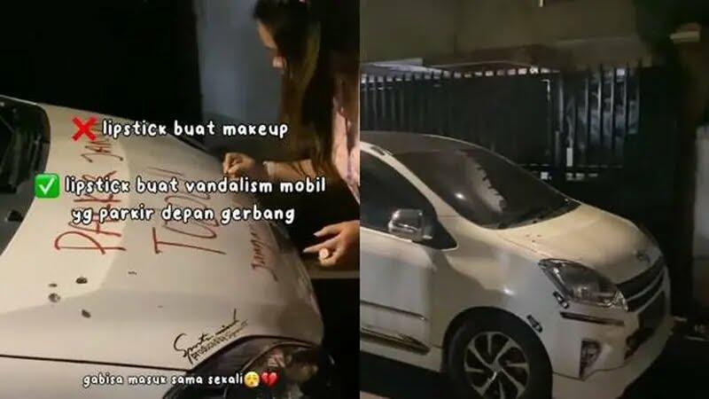 Corat-coret Mobil Pakai Lipstik Gegara Parkir Sembarang, Pemiliknya Bakal Sadar?