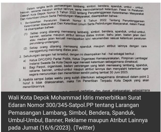 WaliKota Depok Buat Larangan Pemasangan Segala Atribut Parpol, Warganet: Insecure Ya?