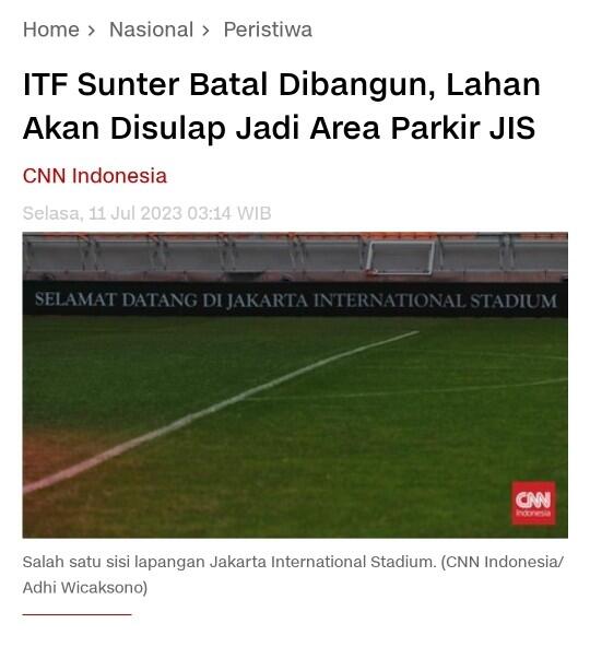 ITF Sunter Batal Dibangun, Lahan Akan Disulap Jadi Area Parkir JIS