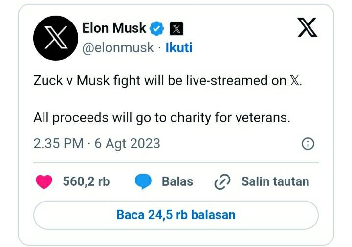 Elon Musk: Adu Jotos Vs Mark Zuckerberg Livestreaming di X, Siapa yang Menang?