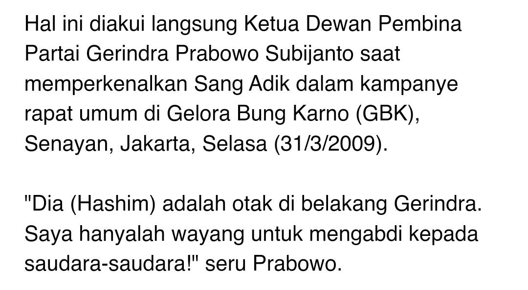 Hashim Djojohadikusumo: Prabowo Bukan Petugas Partai