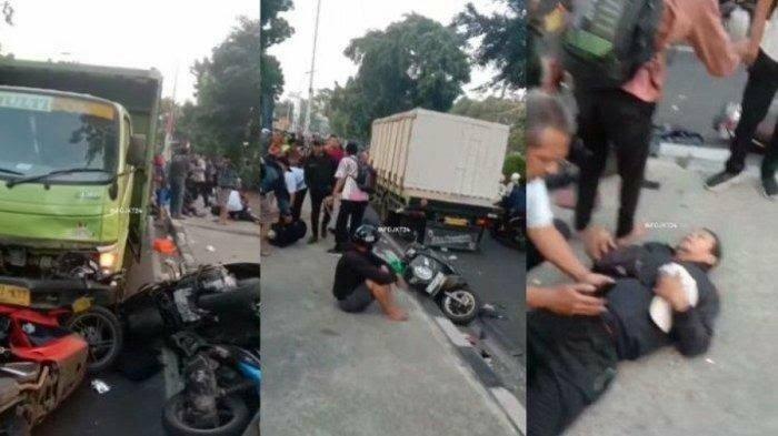 Sempat Ngamuk Ditegur YouTuber, Kini 7 Pemotor Tertabrak Truk Usai Lawan Arah!