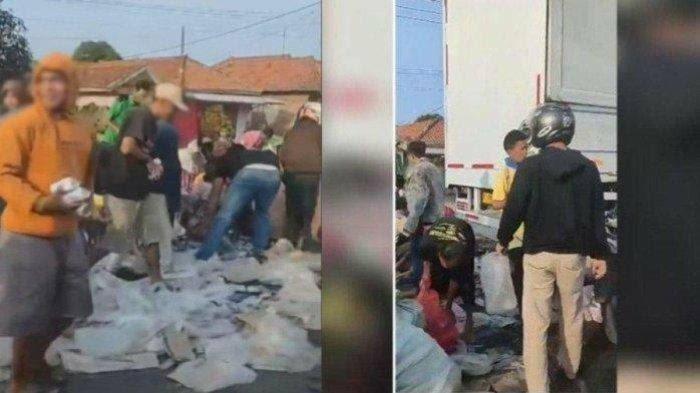 Truk Kecelakaan, Warga Jarah Susu Bear Brand yang Berserakan