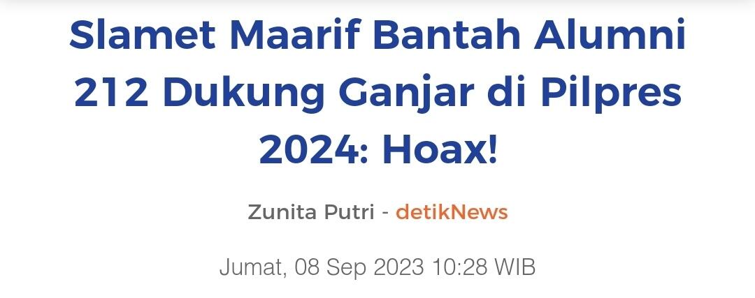 Hak Jawab Slamet Maarif Terkait berita Hoaks Dukungan kepada Ganjar Di Pilpres 2024