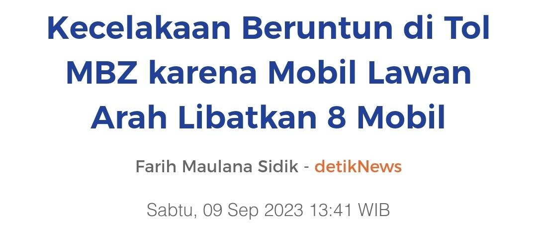 Pemobil Lawan Arah Picu Kecelakaan Beruntun di Tol MBZ Ternyata Oknum TNI