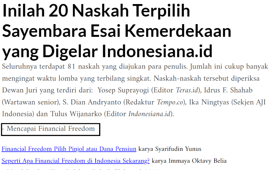 Esai Syarifudin Yunus Terpilih 20 Naskah Terbaik Lomba Esai Indonesiana.Id