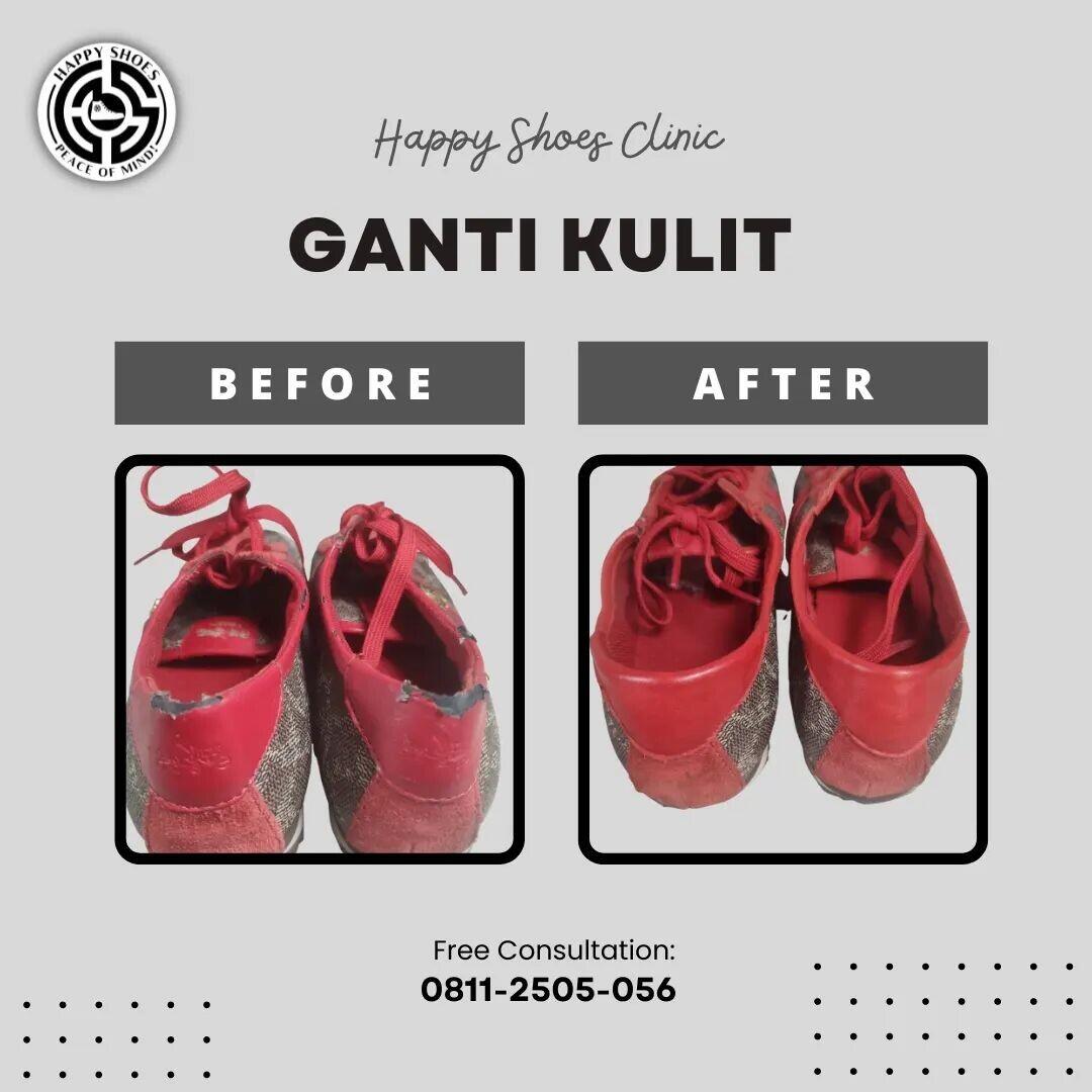 memperbaiki sepatu kulit sintetis yang mengelupas