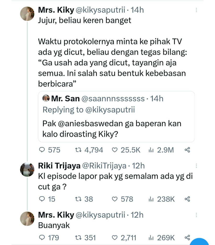 Kiky Saputri Sindir Ganjar Pranowo Baperan Saat Diroasting dan Puji Anies Baswedan