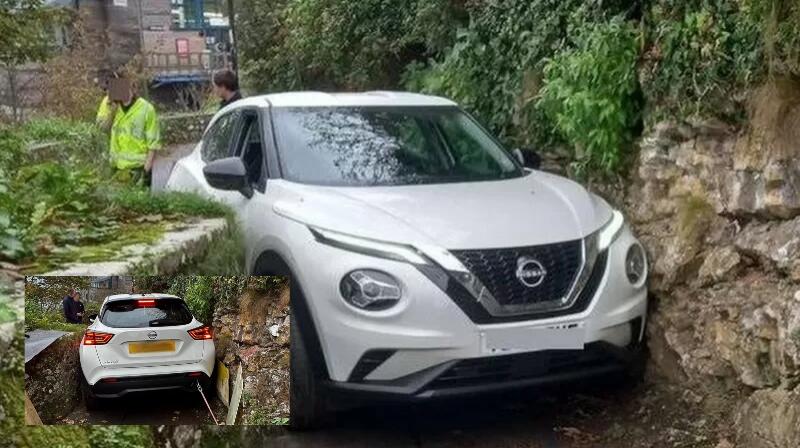 Nissan Juke Terjepit di Jalan Sempit, Sista yang Jadi Pengemudinya Salahkan GPS